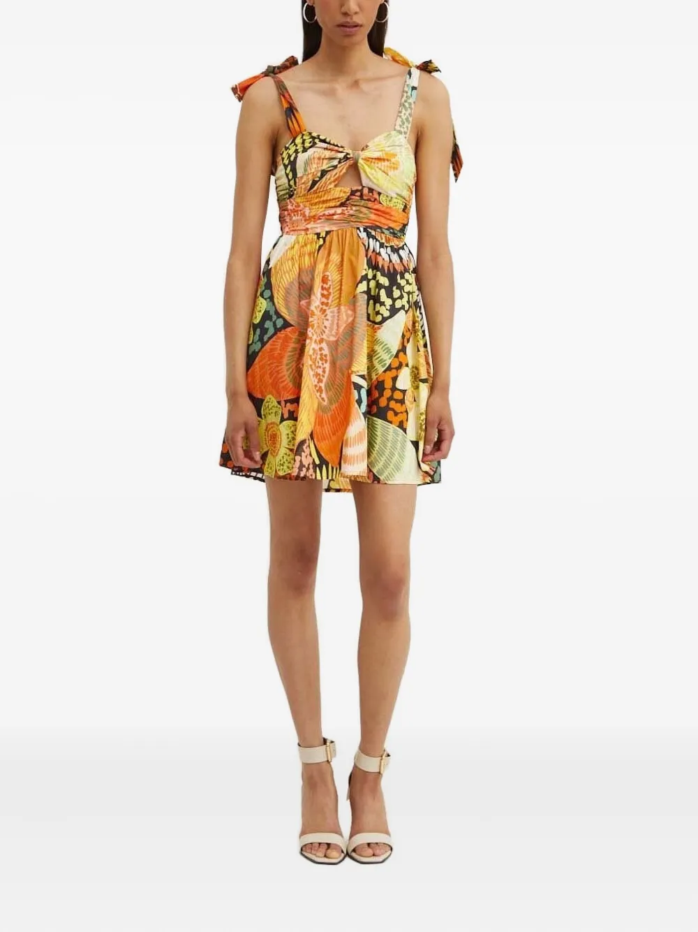 NEVER FULLY DRESSED Mini-jurk met gestrikt bandje en bloemenprint Geel