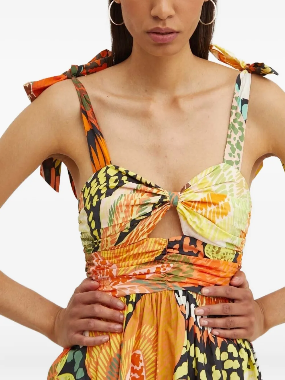 NEVER FULLY DRESSED Mini-jurk met gestrikt bandje en bloemenprint Geel