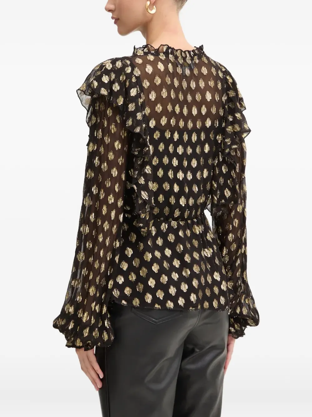 NEVER FULLY DRESSED Blouse met geometrische print en ruches - Zwart