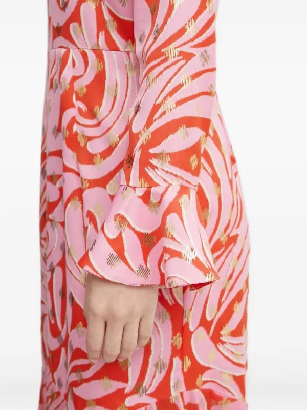 never fully dressed red and pink dress Never Fully Dressed Forrest Print Midi Dress