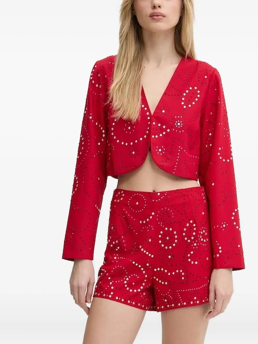 NEVER FULLY DRESSED Verfraaid cropped jack met V-hals Rood