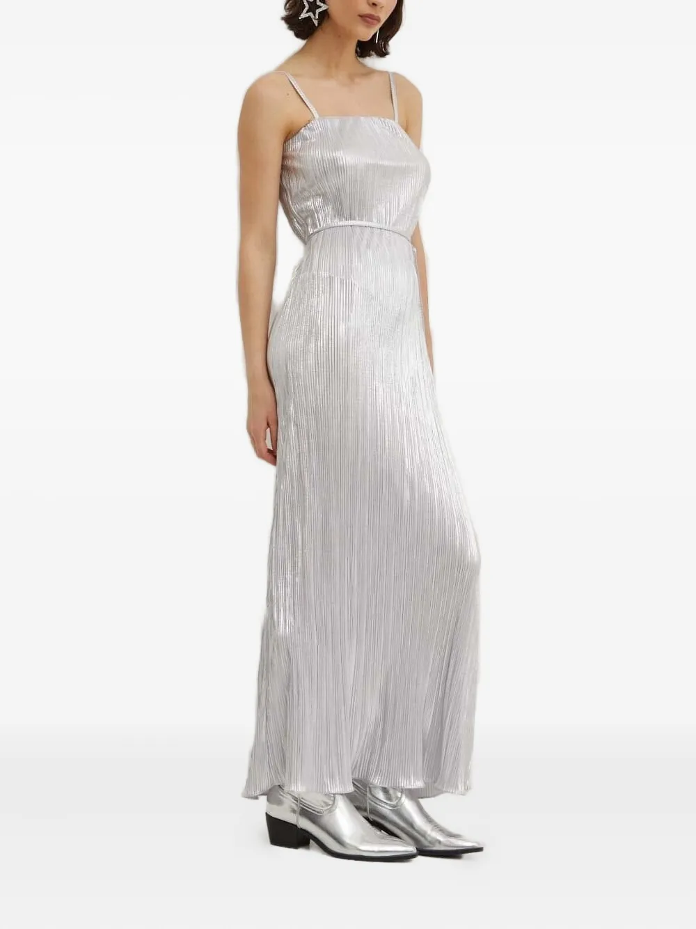 Never Fully Dressed Luna Pleated Tie-waist Maxi Dress In Gray