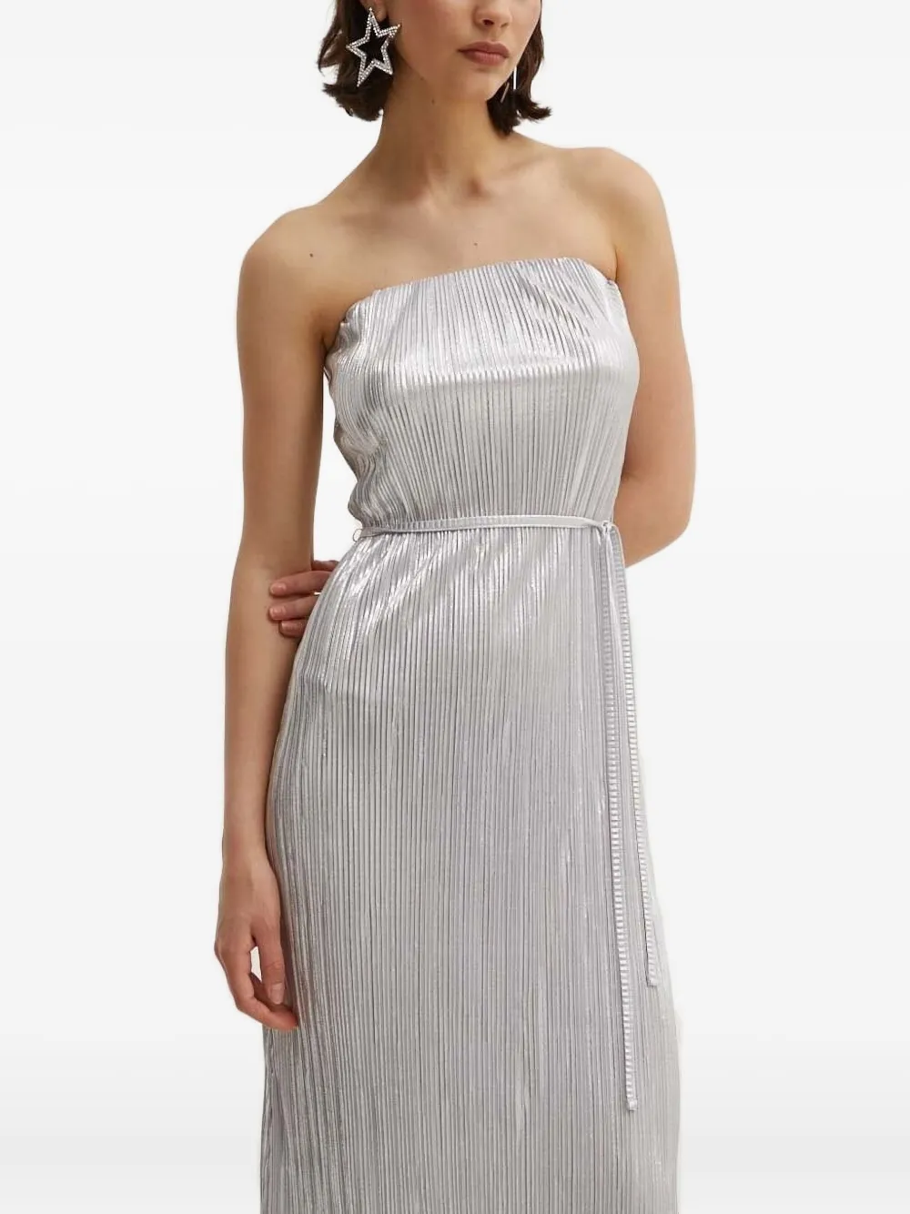 Never Fully Dressed Luna Pleated Tie-waist Maxi Dress In Gray