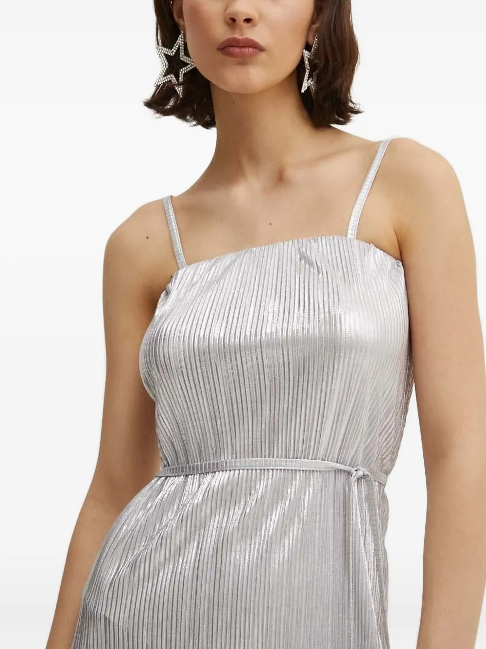 Never Fully Dressed Luna Pleated Tie-waist Maxi Dress In Gray