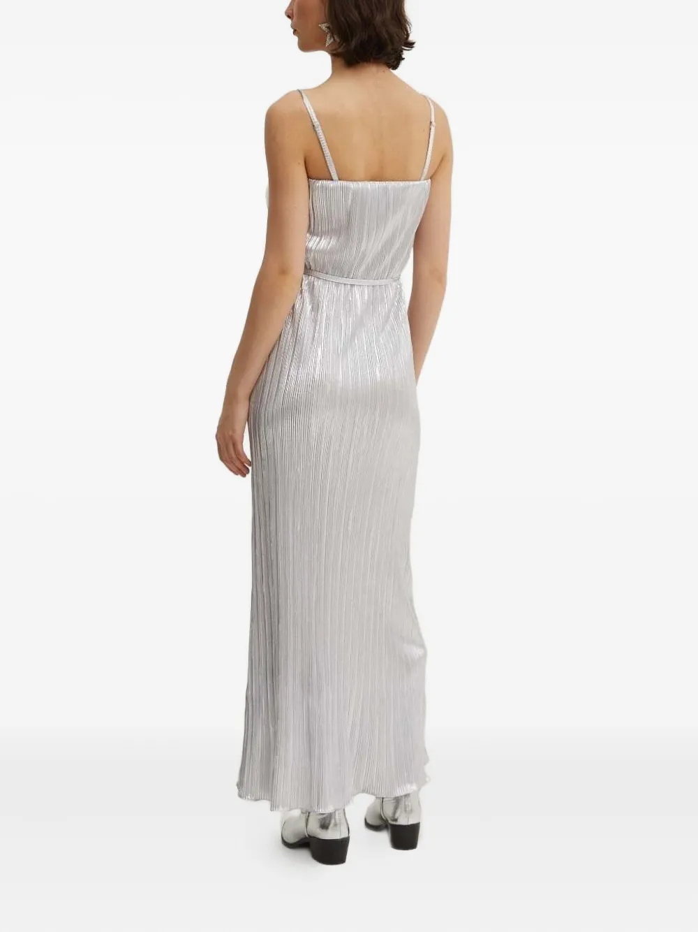 Never Fully Dressed Luna Pleated Tie-waist Maxi Dress In Gray
