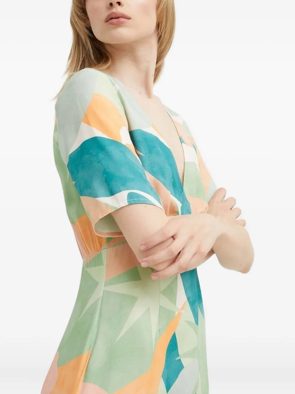 NEVER FULLY DRESSED Midi-jurk met abstracte print en V-hals - Groen