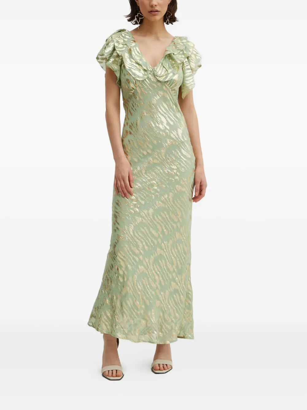 NEVER FULLY DRESSED ruffled print maxi dress - Groen