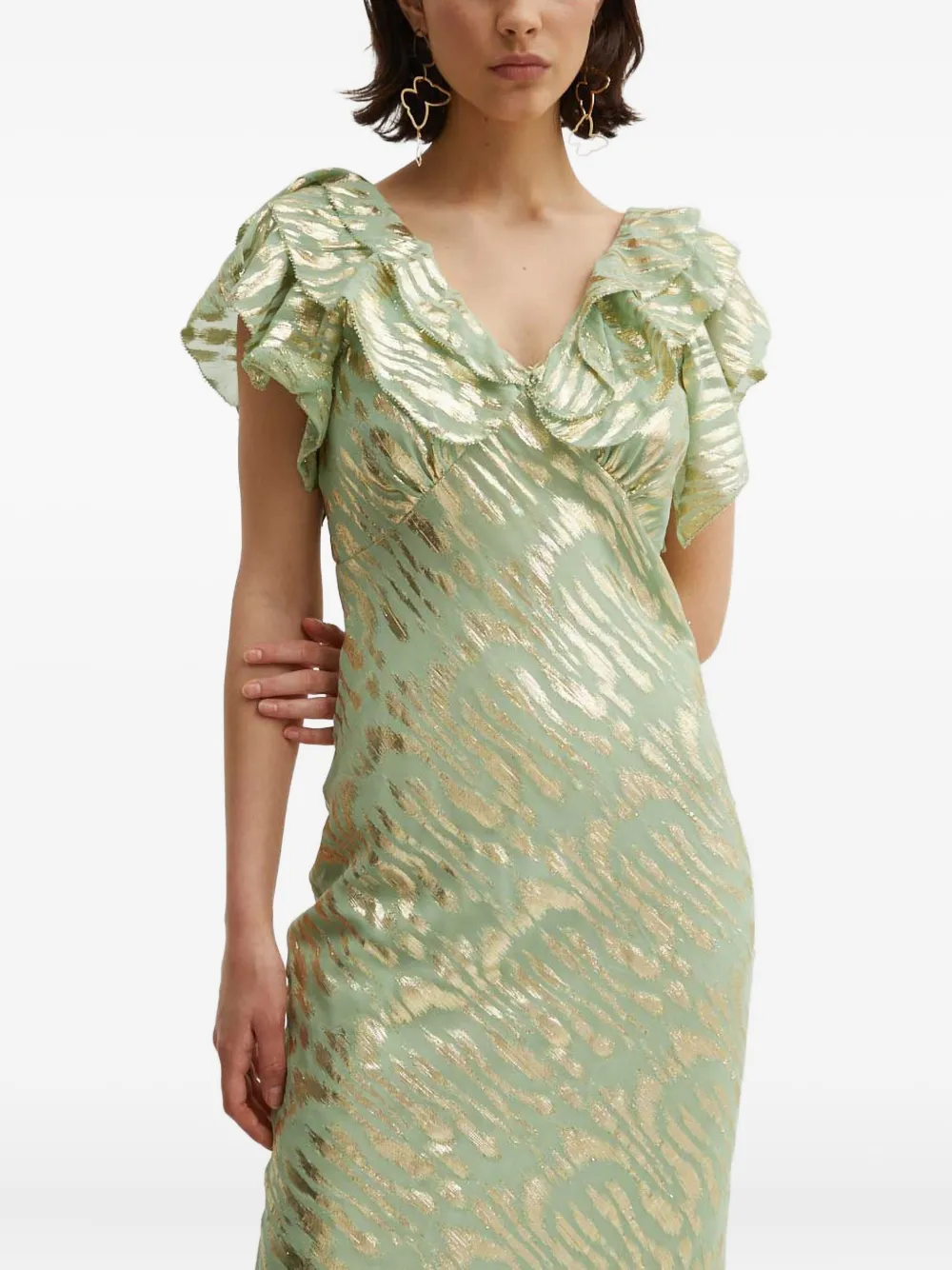 NEVER FULLY DRESSED ruffled print maxi dress | Green | Image 1