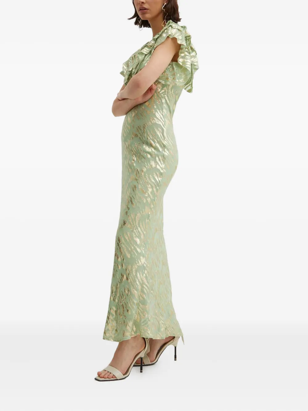 NEVER FULLY DRESSED Maxi-jurk met ruches Groen