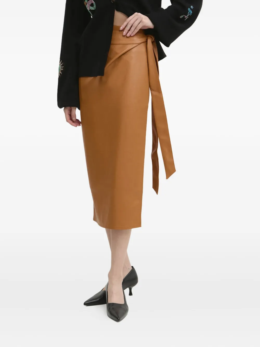 Never Fully Dressed Wrap Midi Skirt In Brown