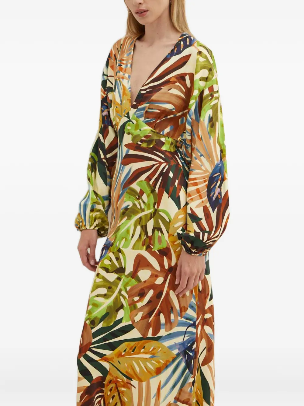  Never Fully Dressed Leaf-print V-neck Dress - Green 