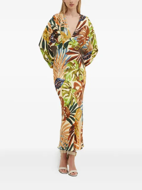 NEVER FULLY DRESSED leaf-print V-neck dress