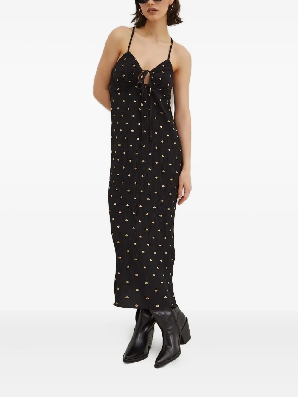 NEVER FULLY DRESSED pleated embellished midi day dress | Black | Image 1