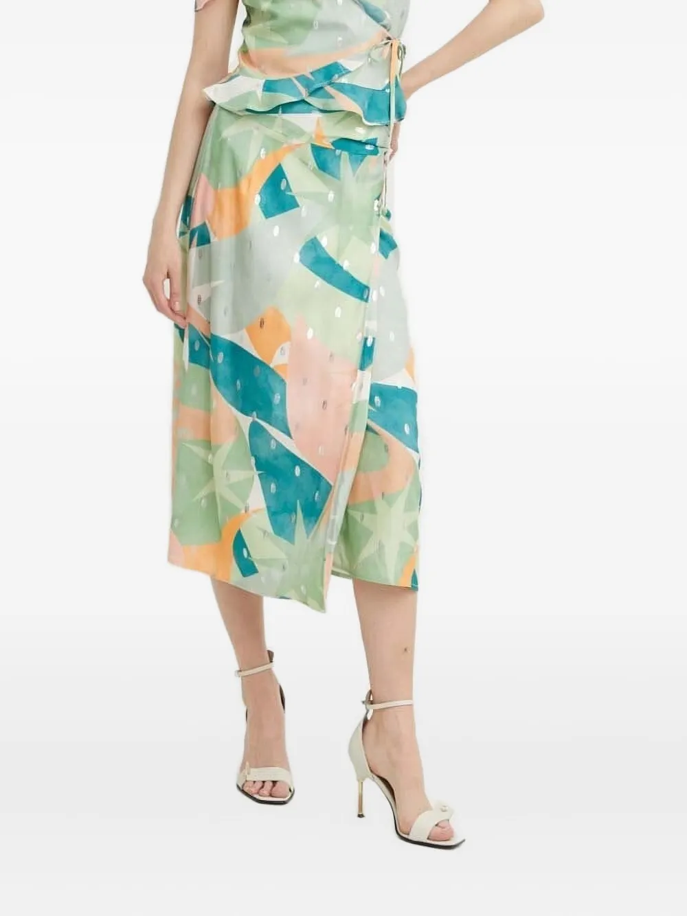 NEVER FULLY DRESSED abstract-print asymmetric skirt | Green | Image 1