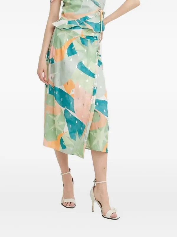NEVER FULLY DRESSED abstract-print Asymmetric Skirt | Green | FARFETCH ID