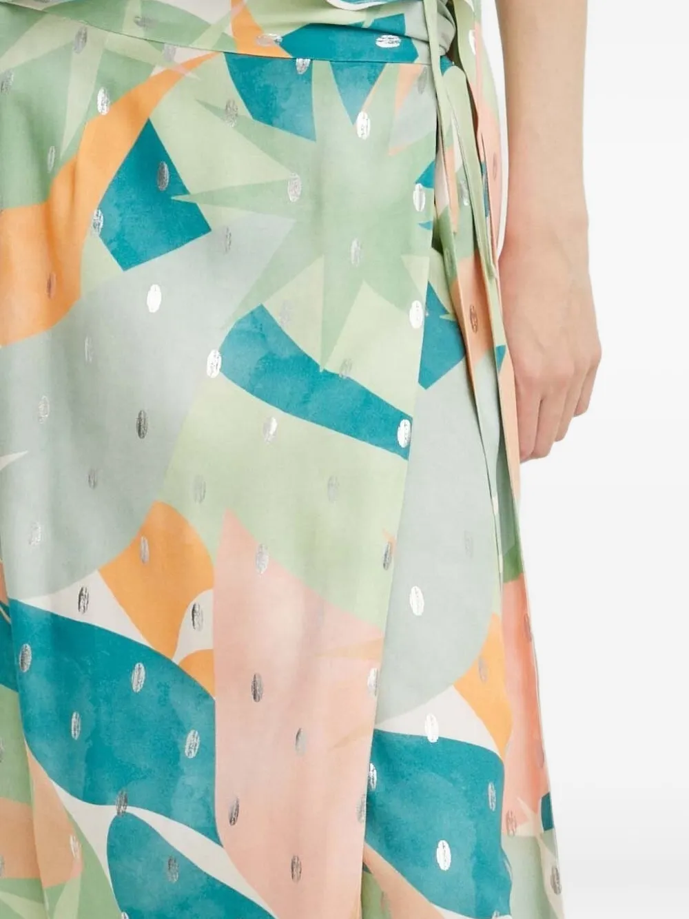 Never Fully Dressed Abstract-print Asymmetric Skirt In Green
