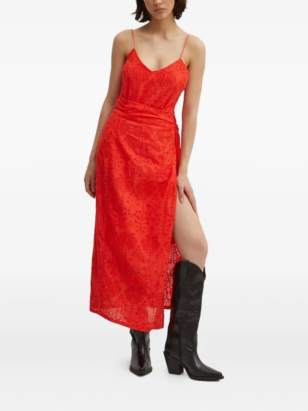Never Fully Dressed Eyelet-embroidered Wrap Midi Skirt In Red