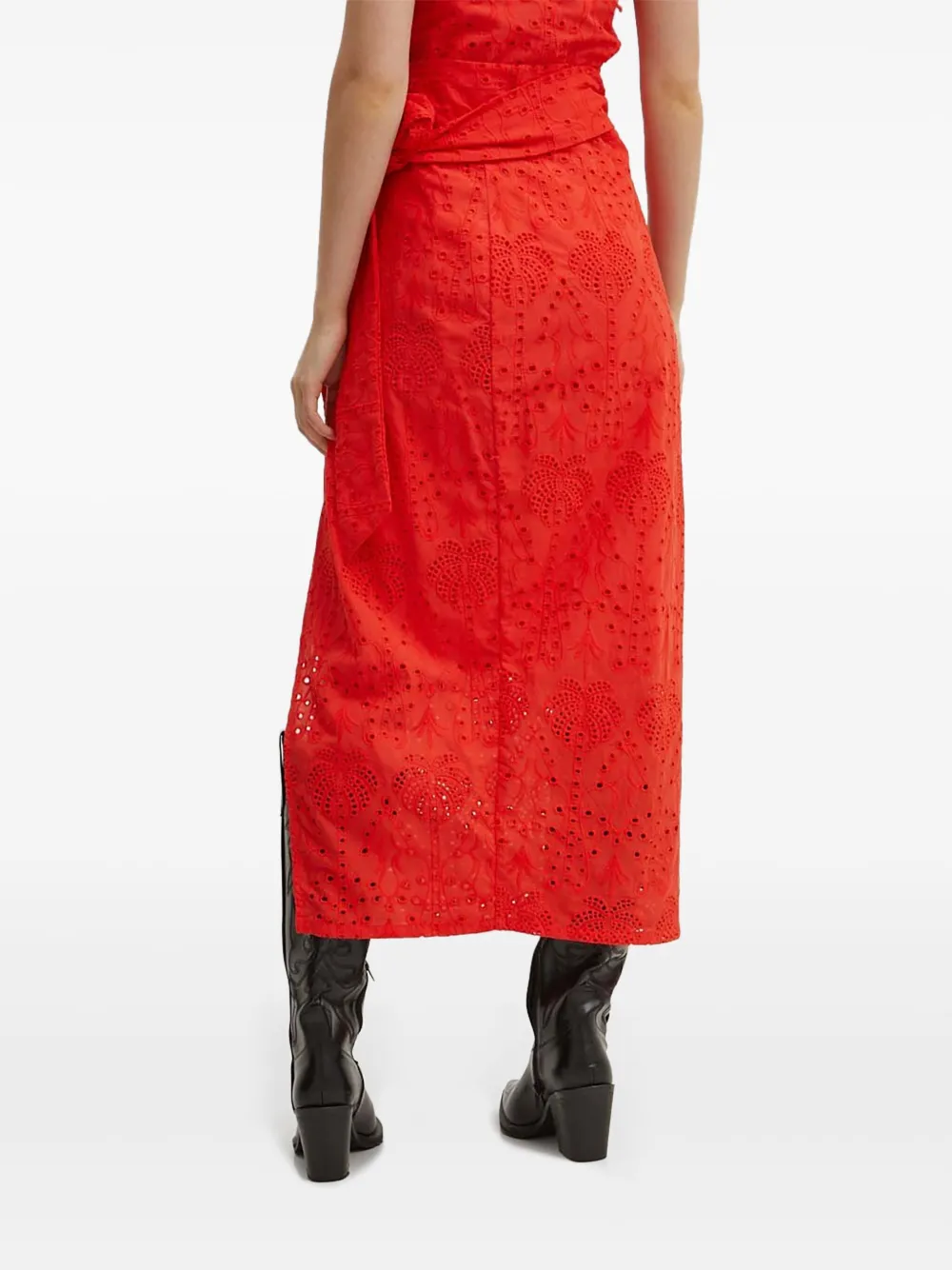 NEVER FULLY DRESSED eyelet-embroidered wrap midi skirt - Rood