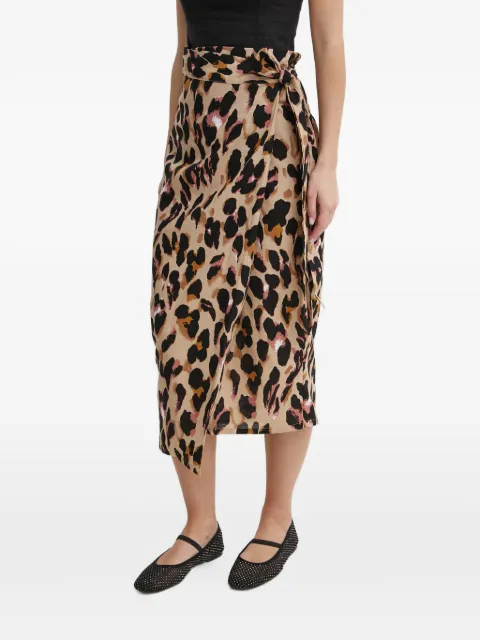 NEVER FULLY DRESSED leopard-print tie midi skirt