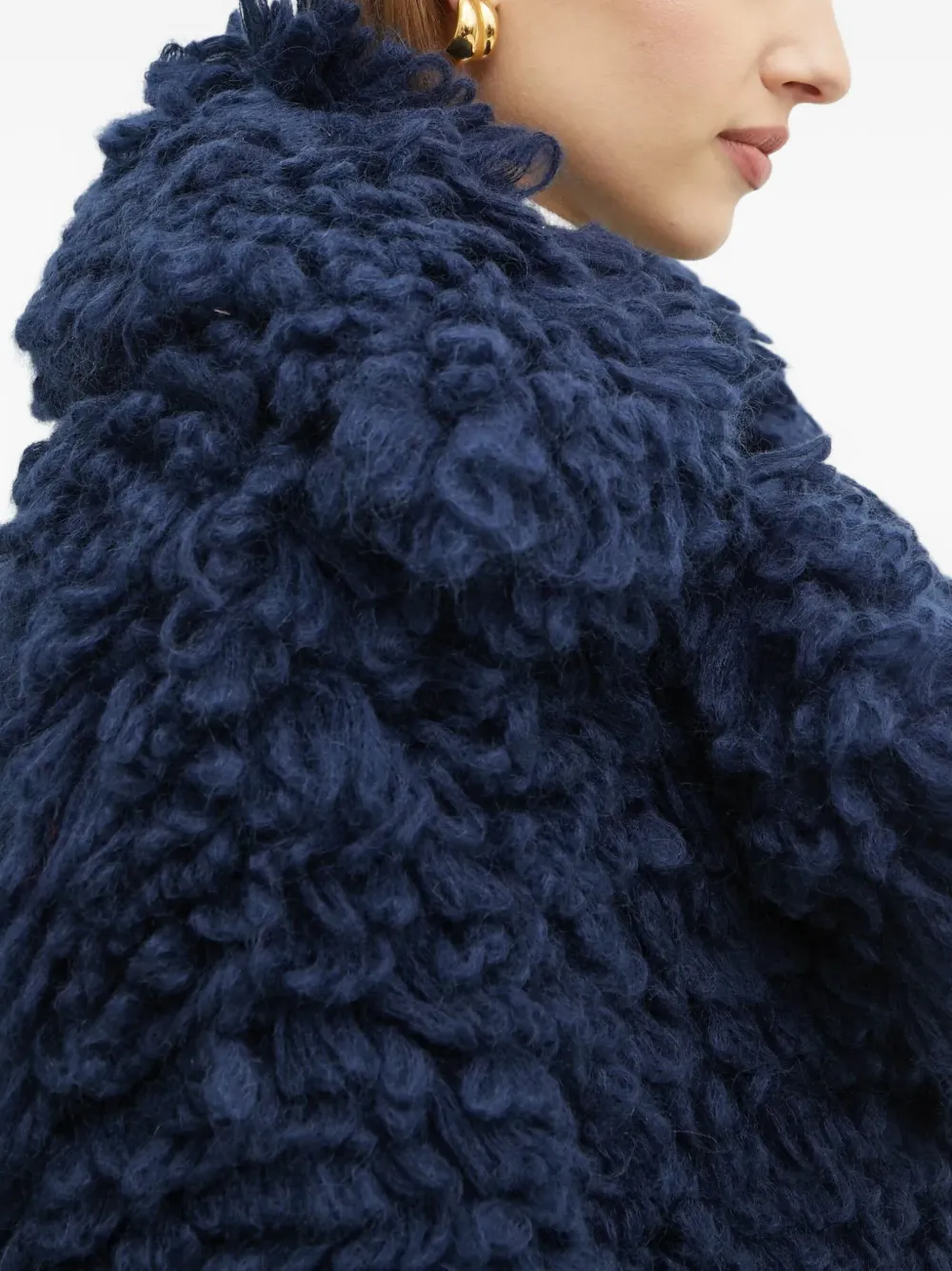 Luisa Spagnoli Bouclé-textured Shawl-collar Jacket In Blue