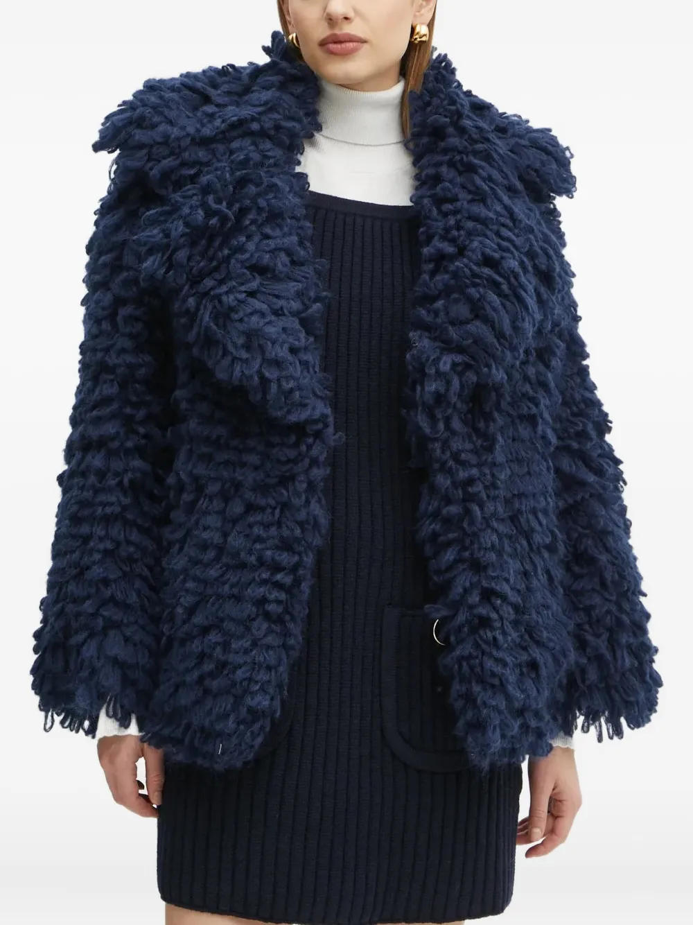 Luisa Spagnoli Bouclé-textured Shawl-collar Jacket In Blue