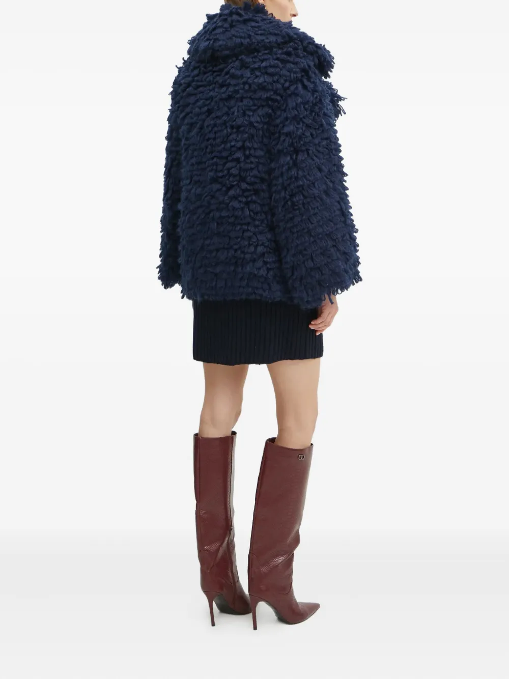 Luisa Spagnoli Bouclé-textured Shawl-collar Jacket In Blue
