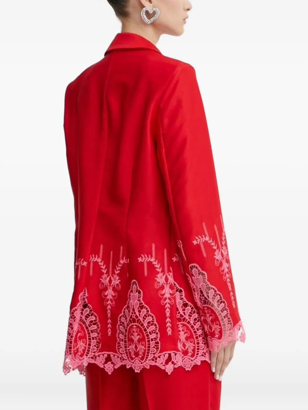 Never Fully Dressed Frany Lace-insert Double-breasted Blazer In Red