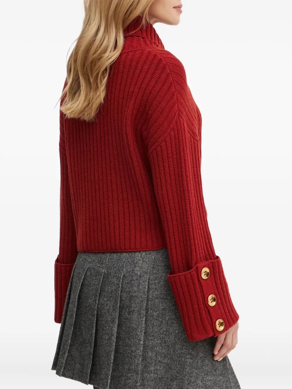 LUISA SPAGNOLI Ribgebreide trui met knoopdetail Rood