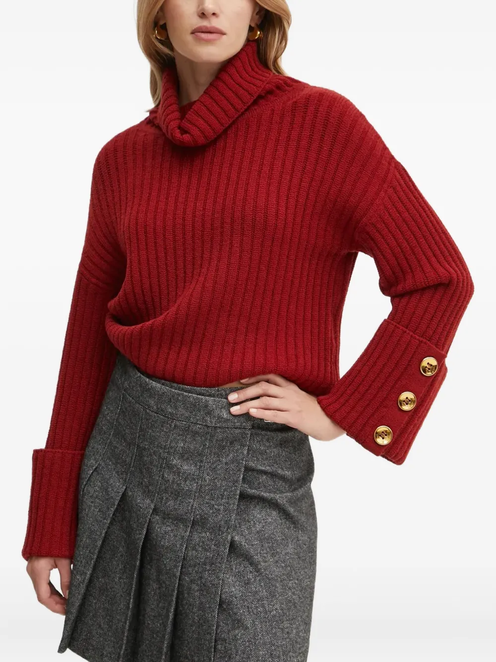 LUISA SPAGNOLI Ribgebreide trui met knoopdetail Rood