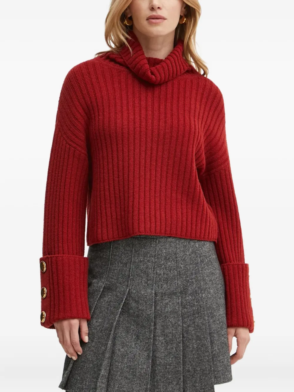 LUISA SPAGNOLI ribbed button-detail sweater | Red | Image 1