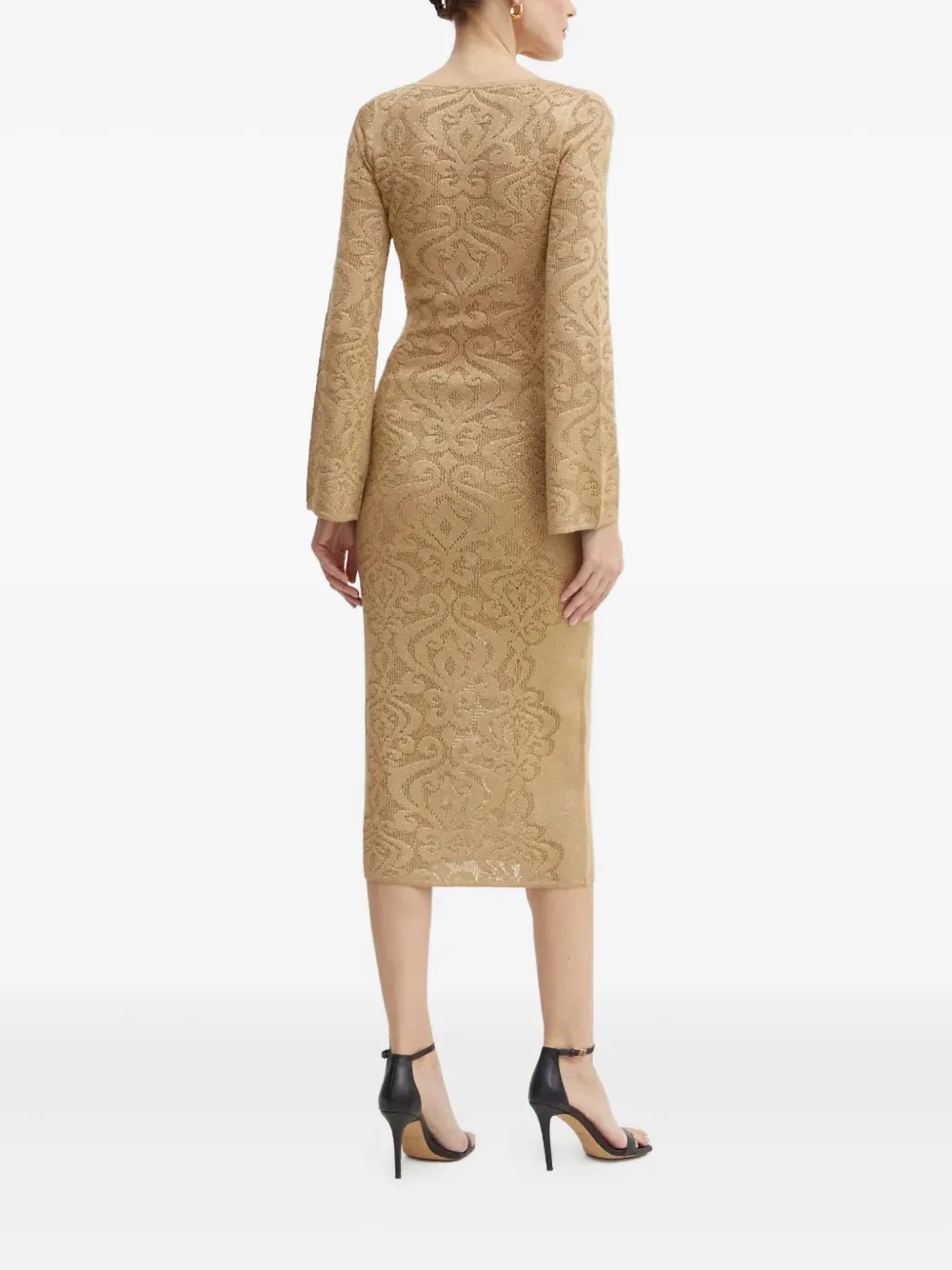 Luisa Spagnoli Long-sleeve Patterned Midi Dress In Neutral