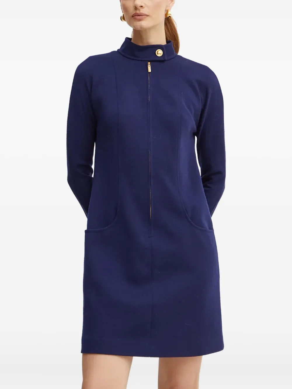 Luisa Spagnoli High-neck Zip-up Dress In Blue