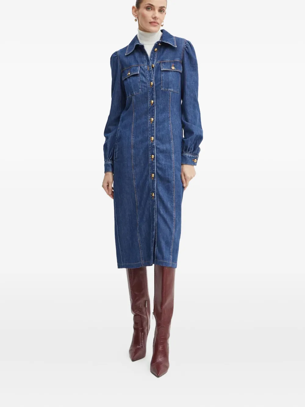 LUISA SPAGNOLI Spijkerjurk met pofmouwen Blauw
