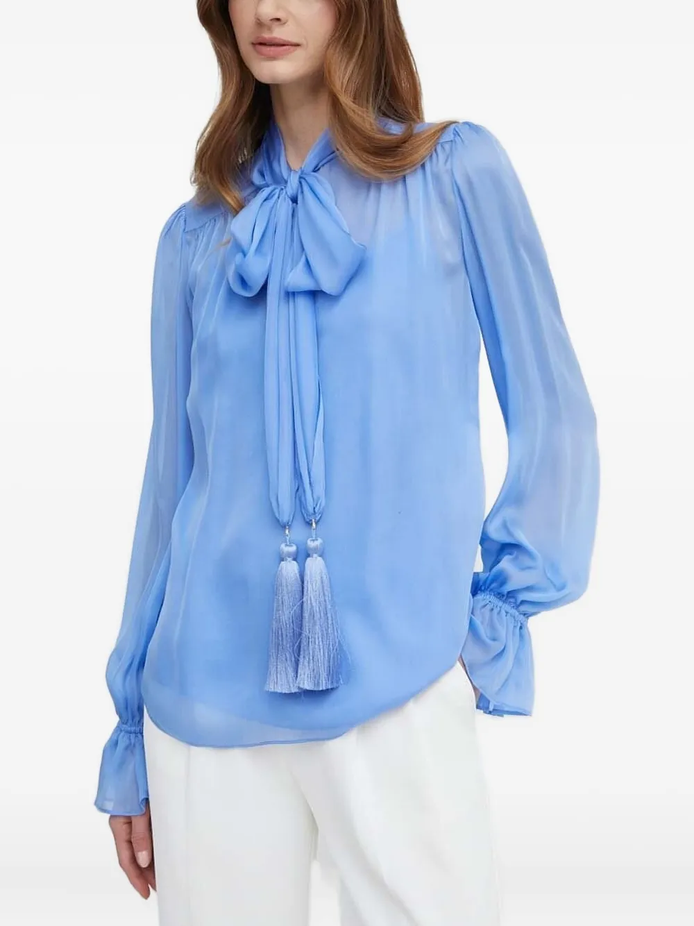 LUISA SPAGNOLI Blouse met strikhals en kwastje Blauw