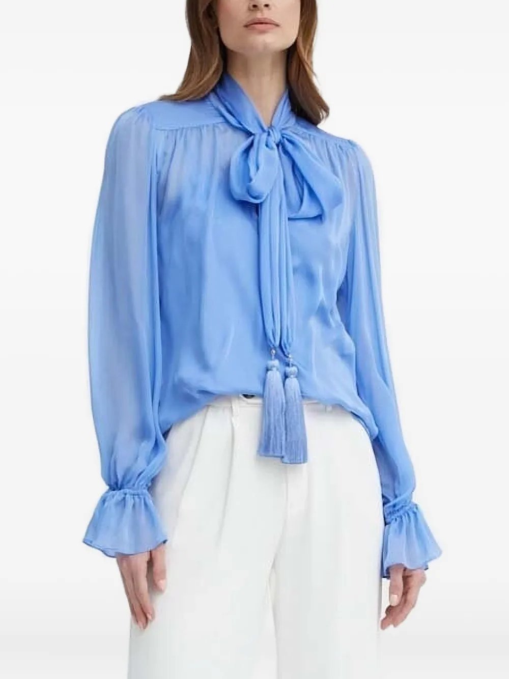 LUISA SPAGNOLI Blouse met strikhals en kwastje Blauw