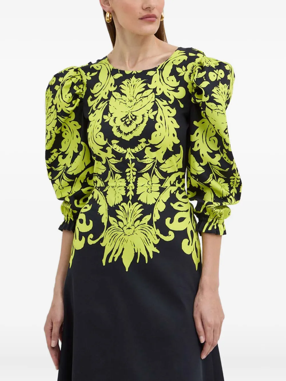 puff-sleeve floral-print dress