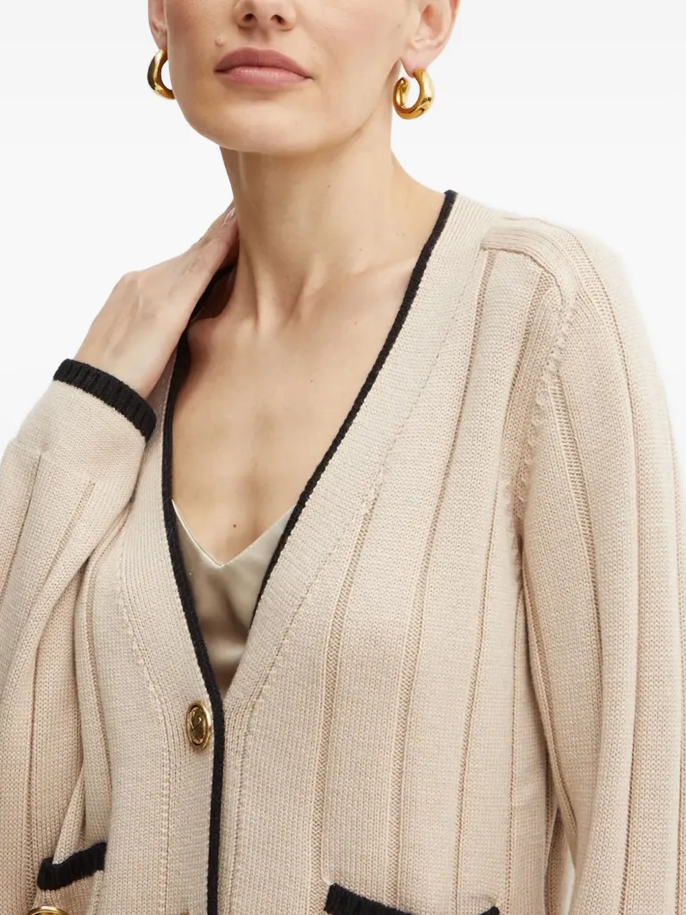 Luisa Spagnoli Button Pocket Cardigan In Neutral