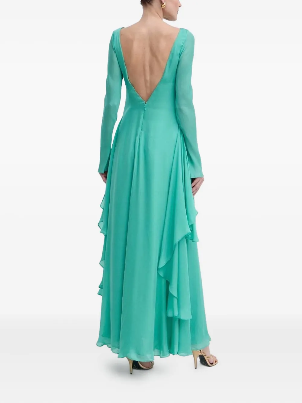 LUISA SPAGNOLI Maxi-jurk met open rug en ruches - Groen