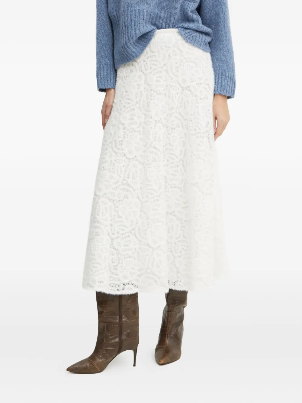 Luisa Spagnoli Lace Midi Skirt In White