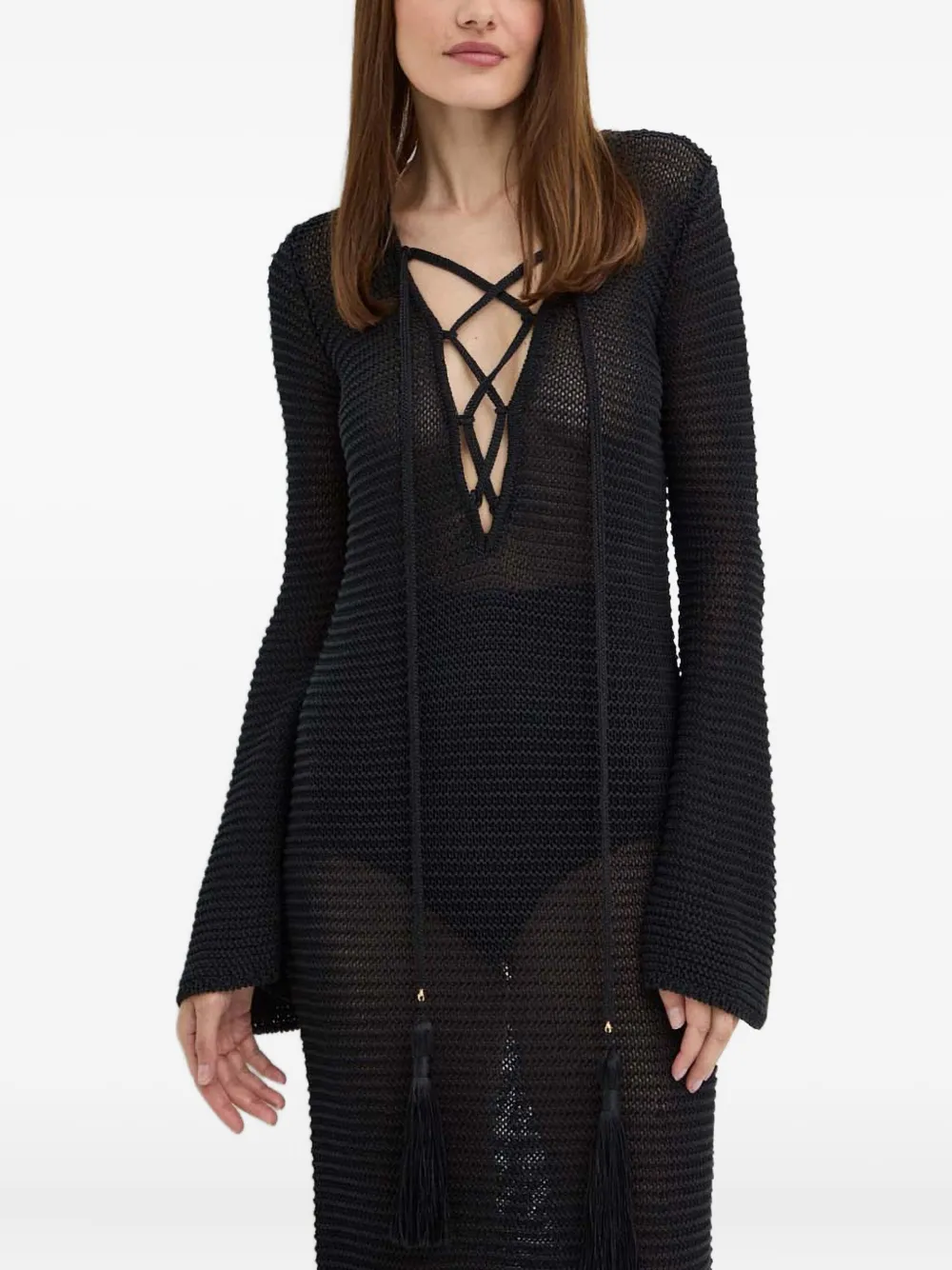 LUISA SPAGNOLI lace-up dress - ブラック LUISA SPAGNOLI lace-up dress - ブラック