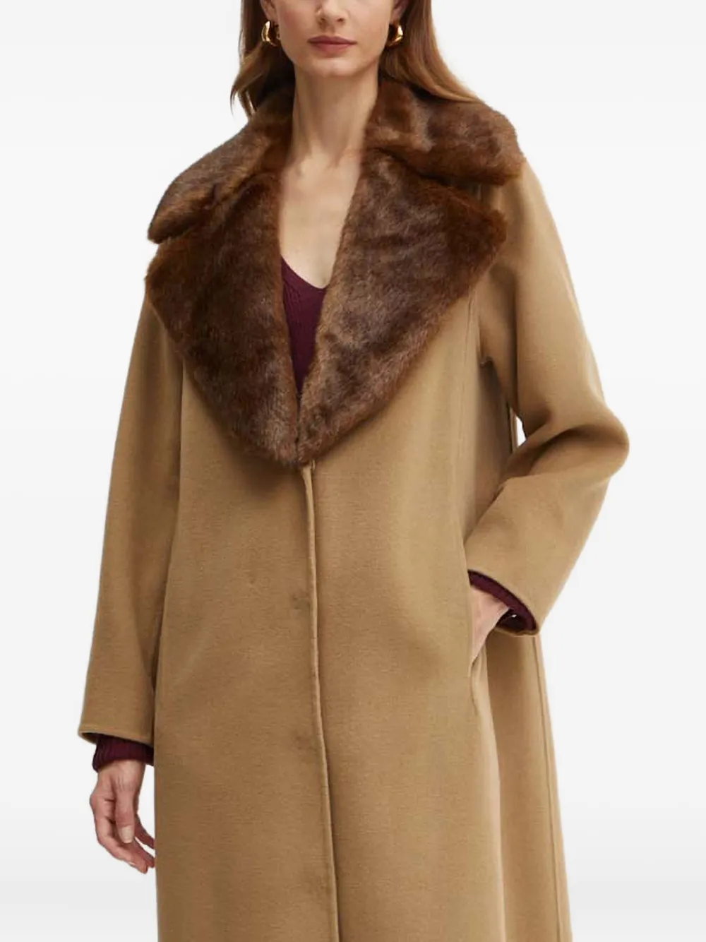 Luisa Spagnoli Faux Fur-collar Coat In Brown
