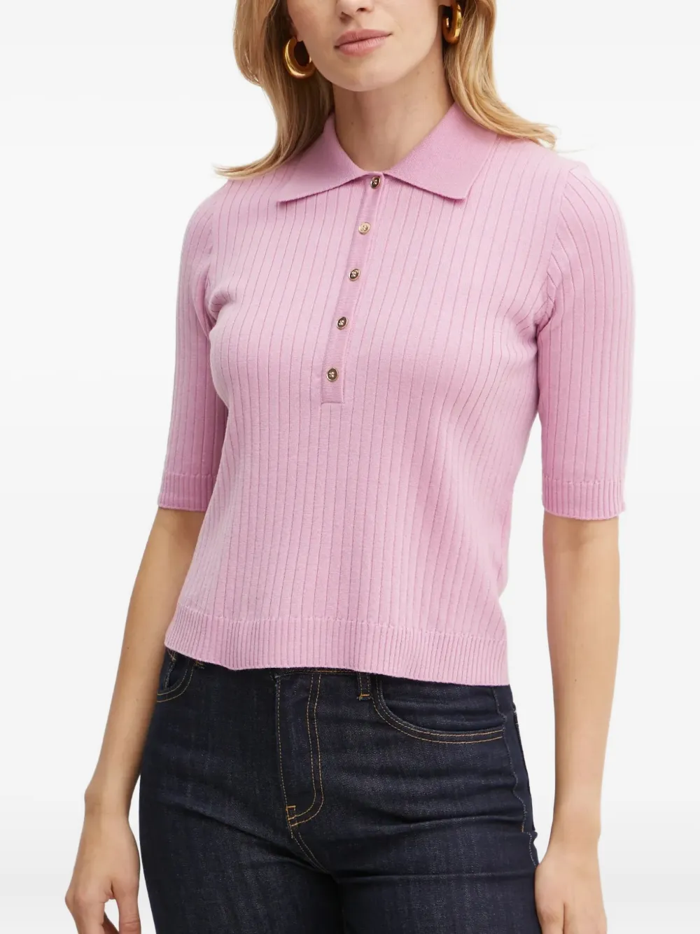 LUISA SPAGNOLI ribbed polo top | Pink | Image 1