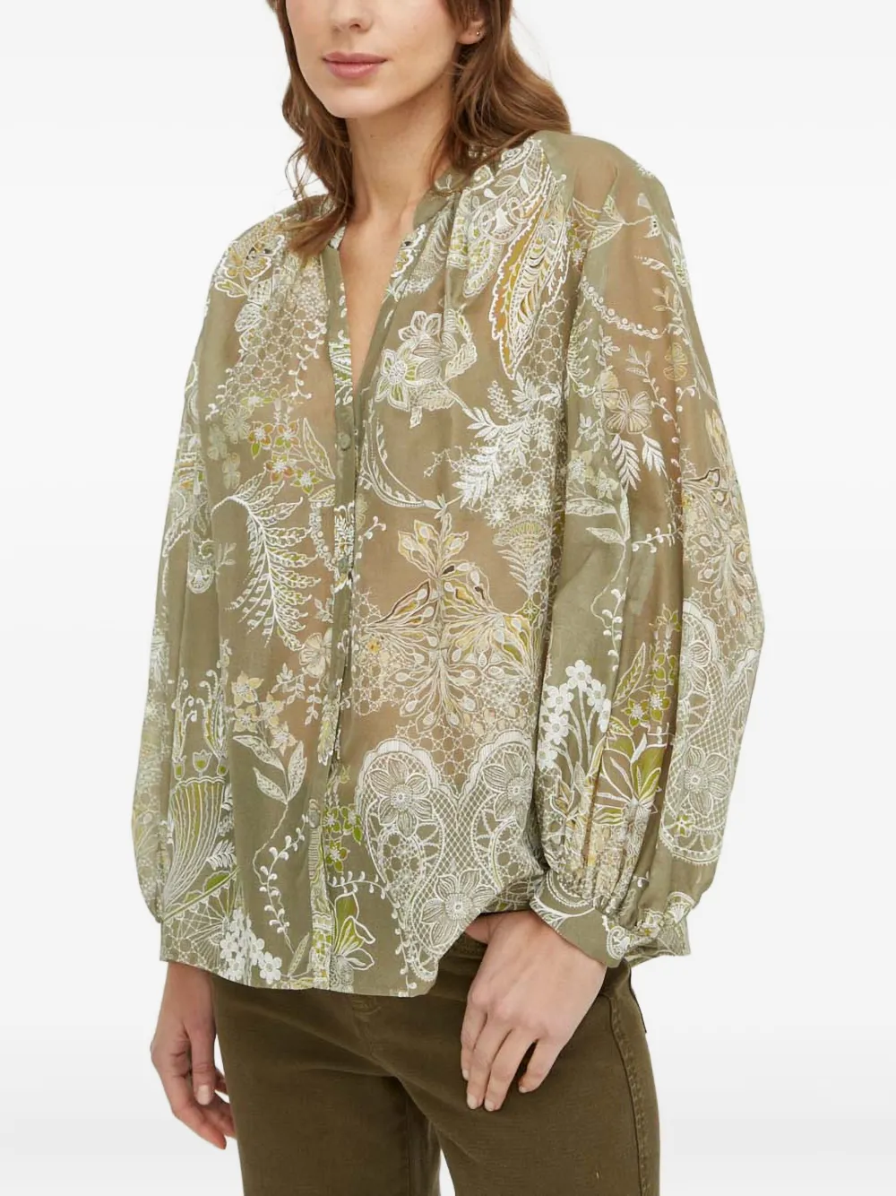 floral-print balloon-sleeve blouse