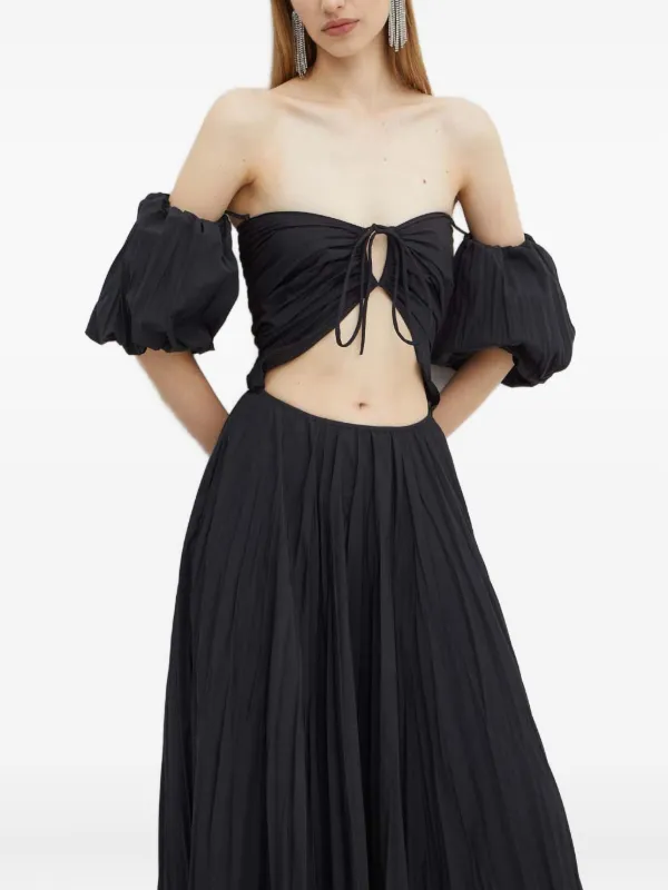 Luisa Spagnoli Off-Shoulder Pleated Maxi Dress - Black