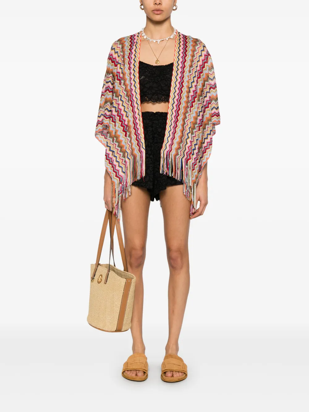 Missoni Poncho met zigzag-patroon Roze
