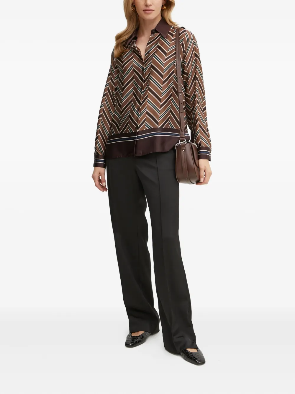LUISA SPAGNOLI Blouse met geometrisch patroon en kraag - Bruin