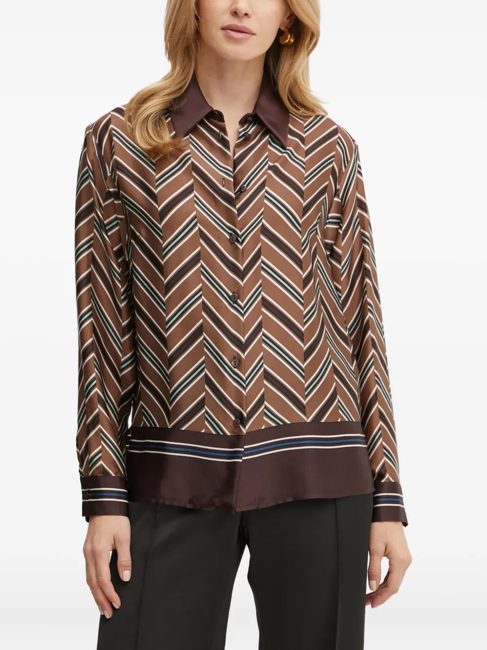 Luisa Spagnoli Geometric-pattern Collared Shirt In Brown
