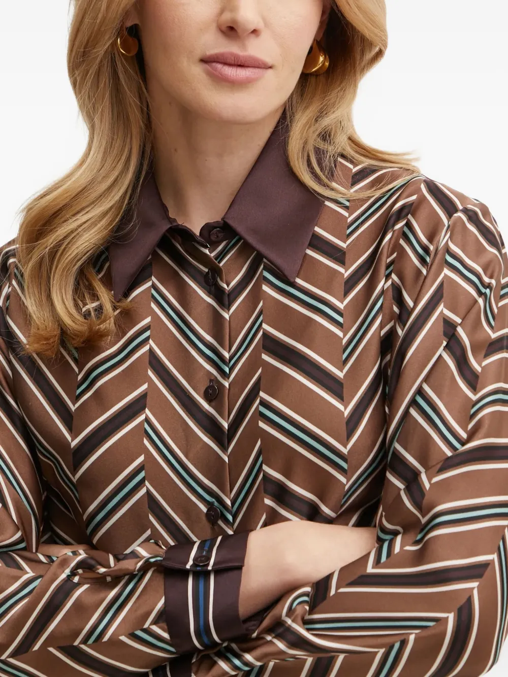 LUISA SPAGNOLI Blouse met geometrisch patroon en kraag Bruin