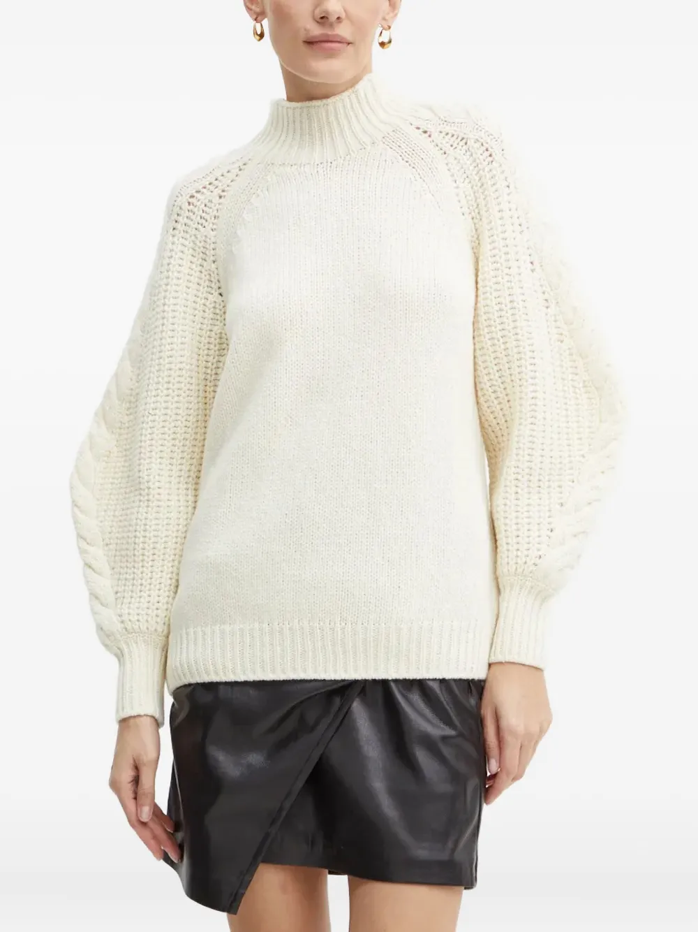 LUISA SPAGNOLI cable-knit balloon-sleeve sweater | White | Image 1