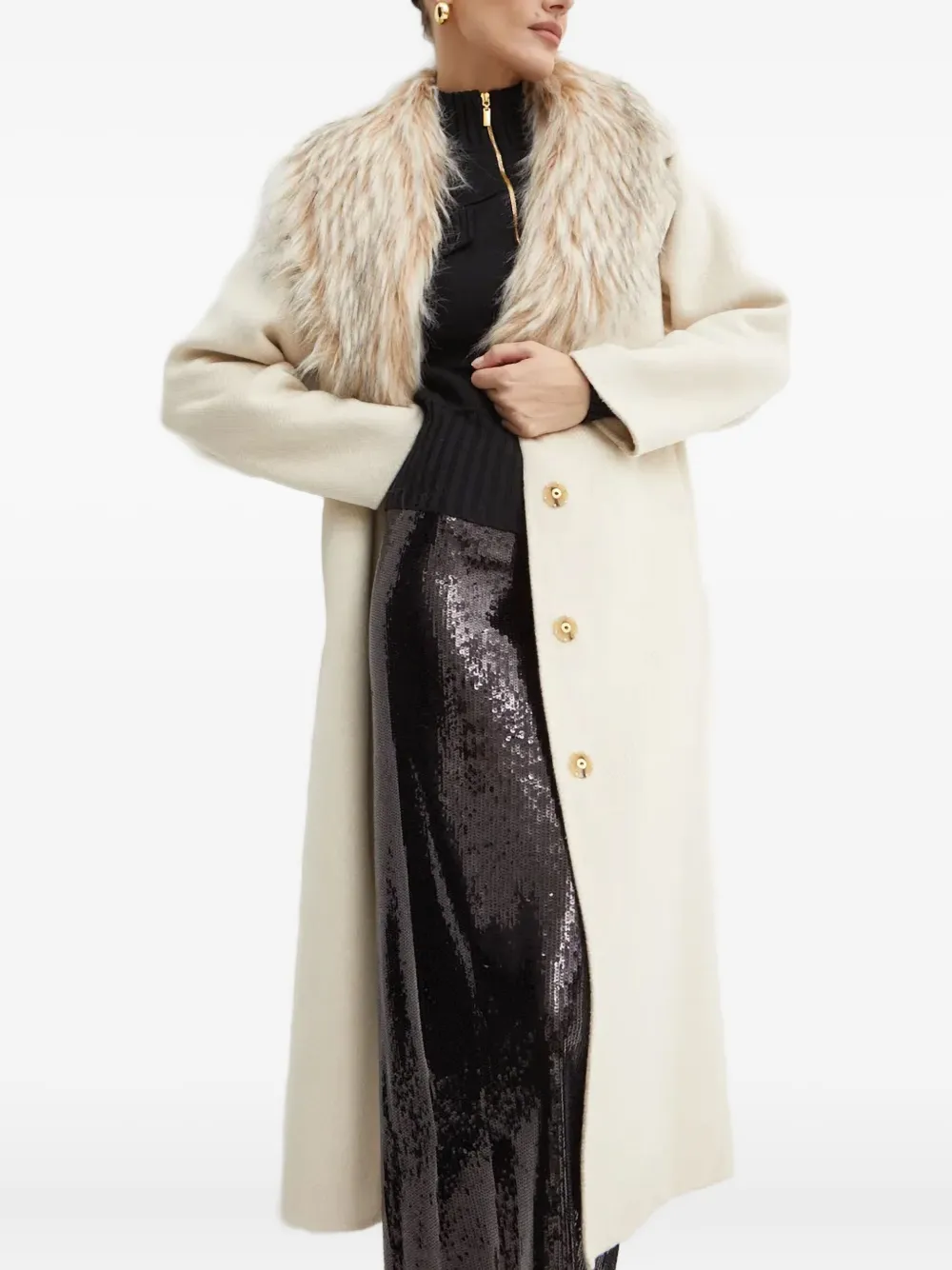 Luisa Spagnoli Faux-fur Collar Coat In Neutral